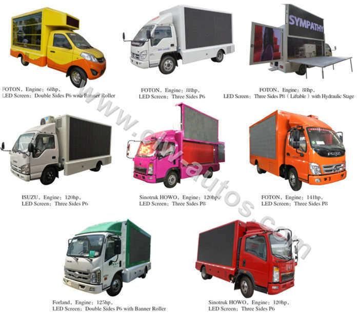China Export Fashion Outdoor Broadcasting Trucks with 3 Full Color LED Screen and 1 Scrolling Poster Display Billboard Advertising Truck