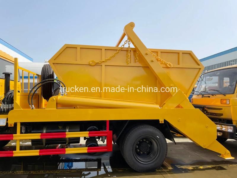 Dongfeng Cummins 190HP 10m3 Volume 10ton Swing Arm Skip Loader Garbage Truck with hydraulic Arm Pulling System