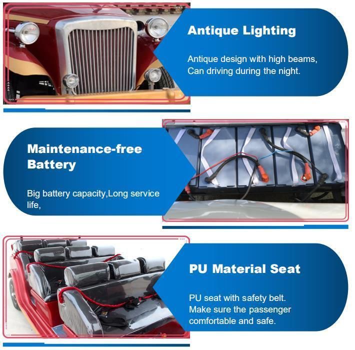 Electric Vehicle with 8 Seats/60V Battery Operated Tourist Sightseeing Car