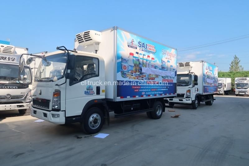 HOWO 4X4 4X2 5tons 8tons 10tons Freezer Cargo Van Frozen Meat and Fish Delivery -18 Refrigerator Truck