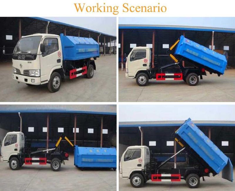 4X2 Dongfeng 3cbm 4cbm Mini Hook Lift Garbage Truck