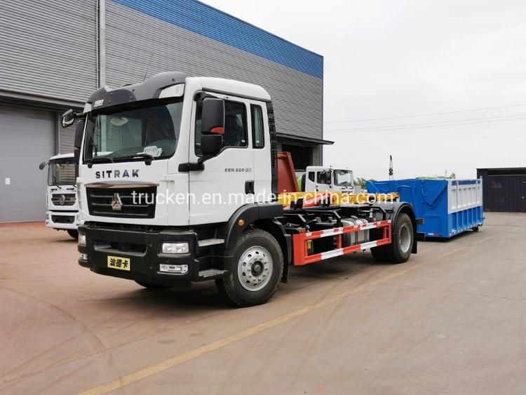 High End 10ton 15ton Sinotruk Pull Arm Hook Lift Construction Garbage Transport Truck with Hydraulic Cover Garbage Box