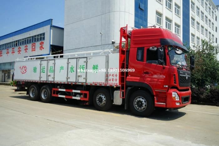 China Export Dongfeng 20 Tons Seafood Transport Cart Refrigerator Van Truck Survival Rate up to 99%! Live Fish Transport Truck