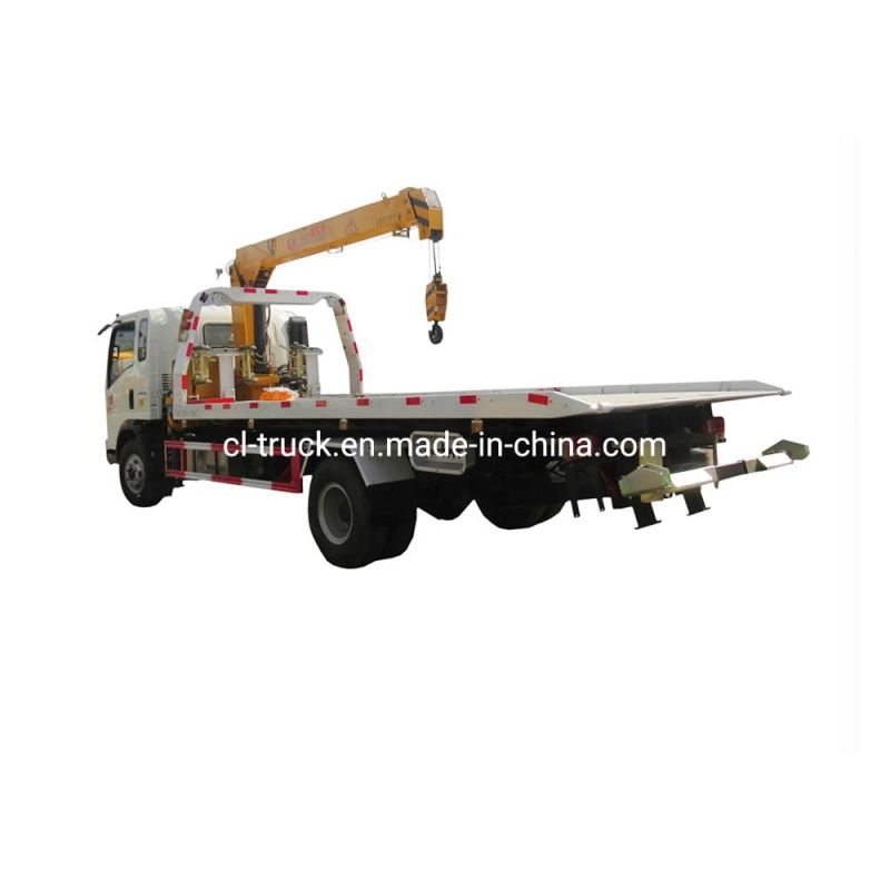 HOWO Flat Bed Wrecker Truck with Boom Crane