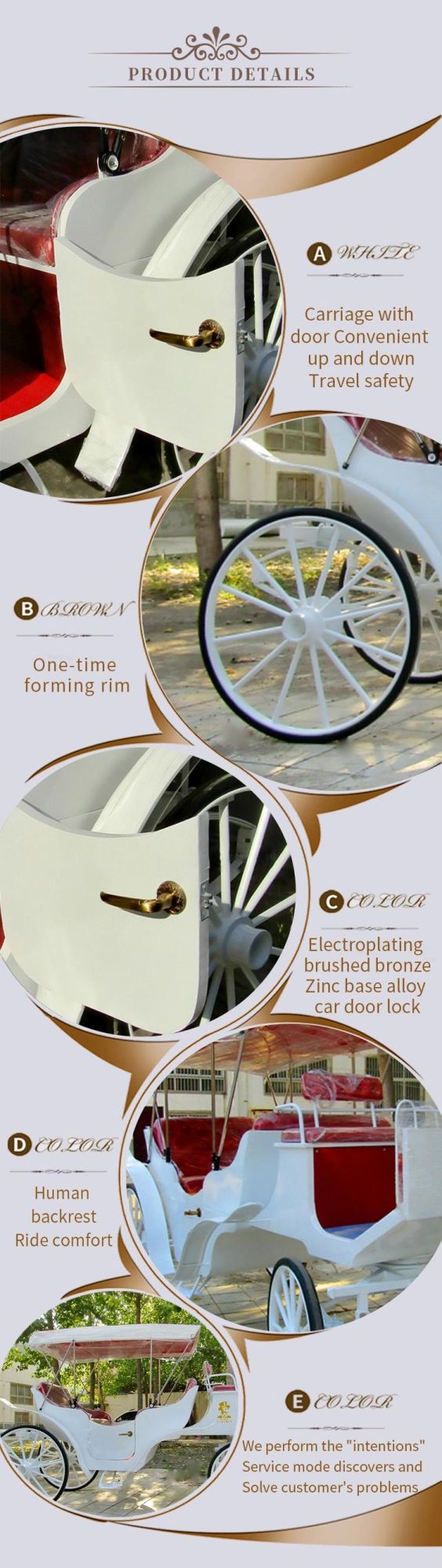 New Style Wedding Sightseeing Horse Carriage High Quality Victoria Horse Drawn Carriage Wagon for Sale