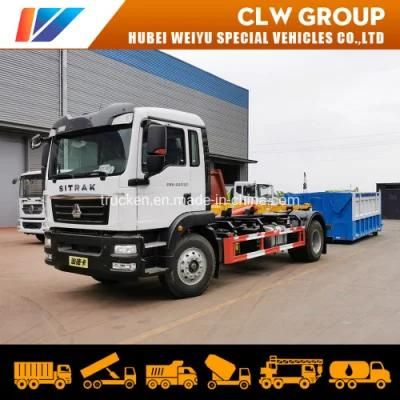 High End 10ton 15ton Sinotruk Pull Arm Hook Lift Construction Garbage Transport Truck with Hydraulic Cover Garbage Box