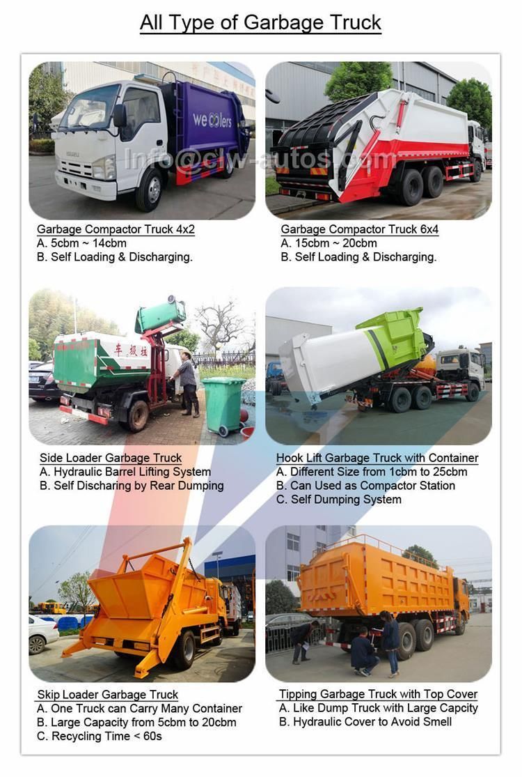 Dongfeng 8m3 10000L 12cbm Skip Loader Swing Arm Garbage Truck