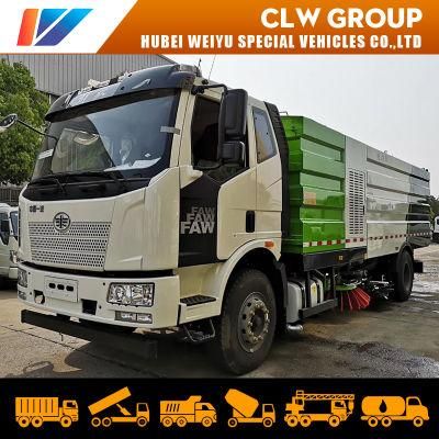 China FAW 16cbm/16000liters Pavement Cleaning Broomer Machine Vehicle 8tons Road Washing and Sweeper Truck for Sale