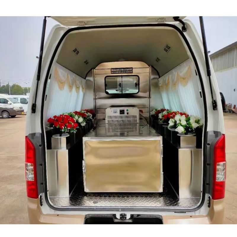 Foton 4*2 White and Gold Funeral Carriage with Stainless Steel Ice Coffin/Hearse