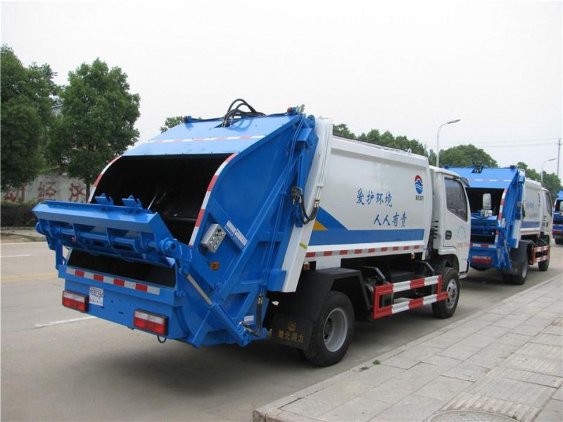 Dongfeng Frika 4X2 New 6 Cbm Garbage Waste Compactor Truck for Sale with Self Lifting and Emptying Function