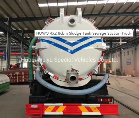Factory Price China Sinotruk HOWO 4*2 8000liters 8cbm City Street/Shaft/Wells Cleaning Truck 8t 8tons Fecal Sewage Vacuum Suction Truck