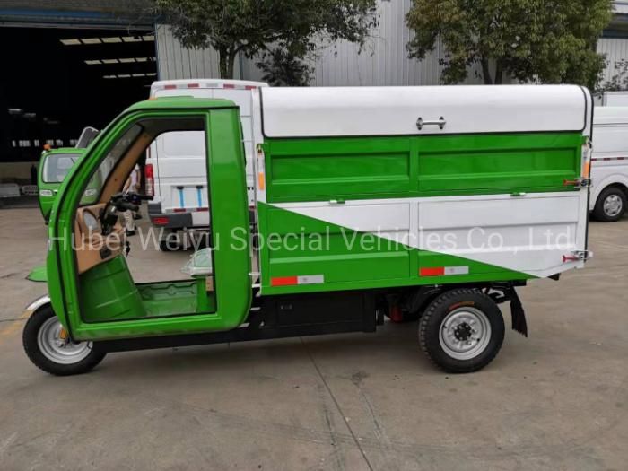China Hot Sale Electric 3-Wheels Garbage Transportation Mobile Vehicle 2.5cbm/1ton Tricycle Self Discharging Electronic Refuse Removal Collecting Truck