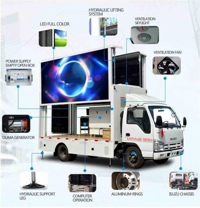 Outdoor P3 P4 P5 LED Screen Mobile Cinema Billboard LED Advertising Truck with Video Sound System for Road Show