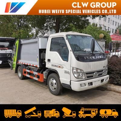 Small 4cbm 5cbm Forland Inner City Garbage Compactor Truck for Steel Container Plastic Trash Bin Lifting with Hydraulic Dumping