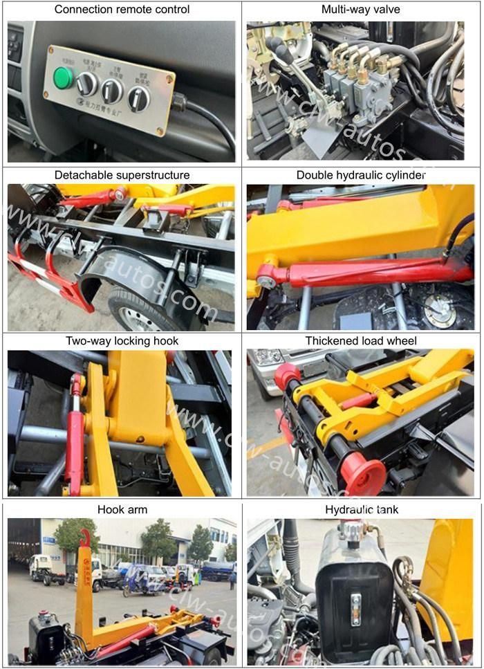 Dongfeng 4*2 8ton 6cbm Detachable Container Type Garbage Truck Hook Arm Lift Garbage Truck