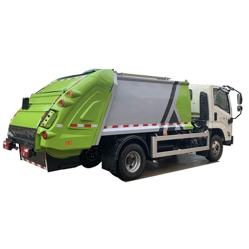 Customized Green Color Jmc 8m3 Garbage Compressed Truck with Arc Shaped Hopper and PLC or Can Operation System