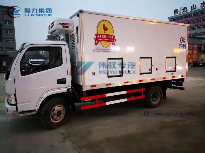 China Made Small Dongfeng Intelligent Live Baby Chick Day Old Chicken Transport Double Temperature Unit Poultry Delivery Truck