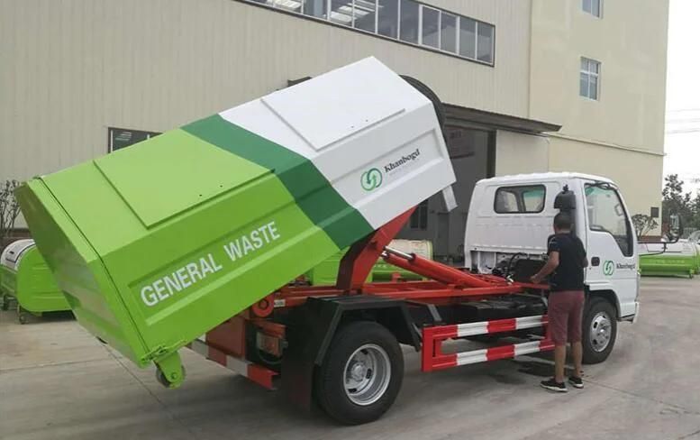 Good Quality I Suzu 100p Left Hand Drive Hook Lift Container Small Skip Loader Garbage Truck 4tons