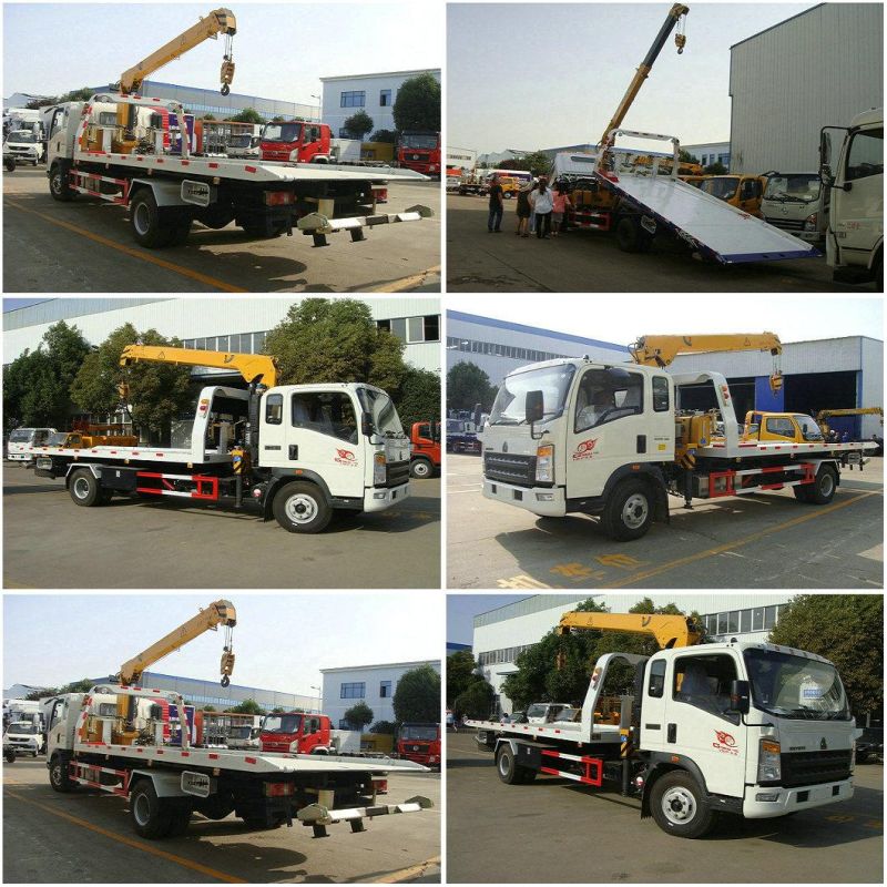 Dongfeng 6 Wheel Rhd Flatbed Tilt Tray Tow Wrecker Truck with 4ton Crane 4X4 /4X2