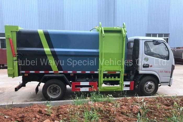 China Dongfeng 5cbm/5000liters Self Loading and Discharging Side Loading Compactor Garbage Truck