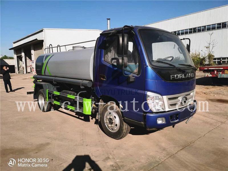 Foton Forland 5000liters 5cbm 5tons Water Bowser Truck Water Spray Truck with High Pressure Water Cannon