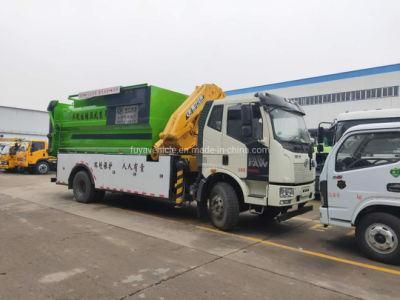 Mobile Compresssion Garbage Station 10ton Crane Amounted 15ton FAW Hoisting Compressed Garbage Truck