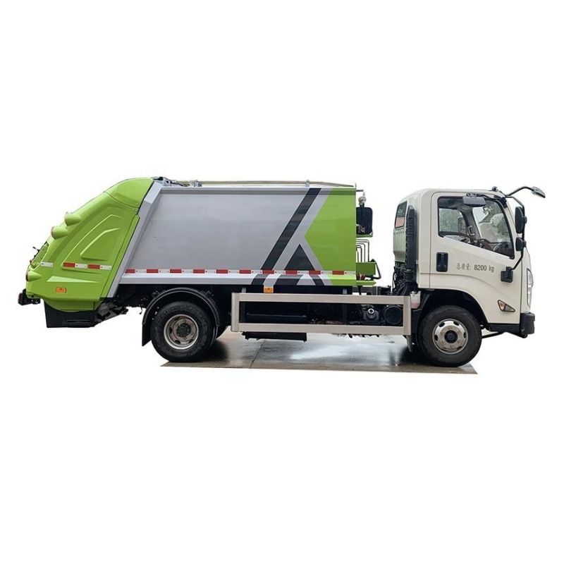 Customized Green Color Jmc 8m3 Garbage Compressed Truck with Arc Shaped Hopper and PLC or Can Operation System