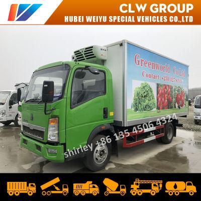 Right Hand Drive Sinotruk HOWO 4X2 4tons Vegetable Transport Cooling Van Box Truck 5tons Refrigerated Van Truck
