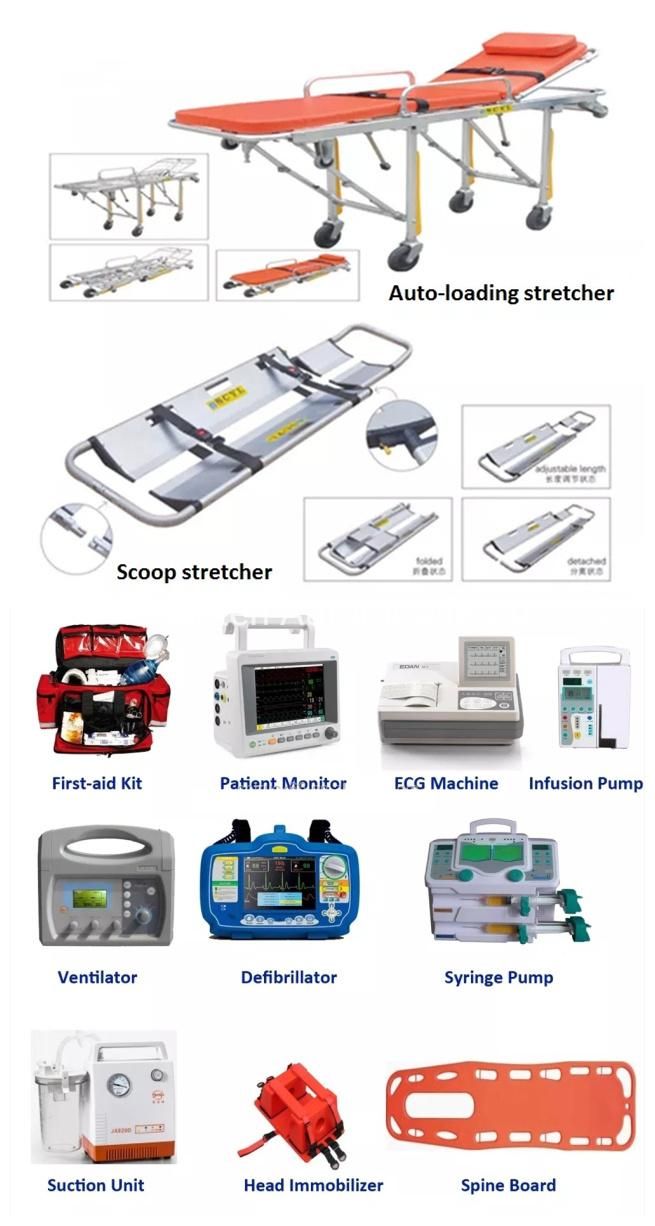 High-Risk Patients Transporting Ambulance Car Truck with All Monitoring Equipment Ambulance