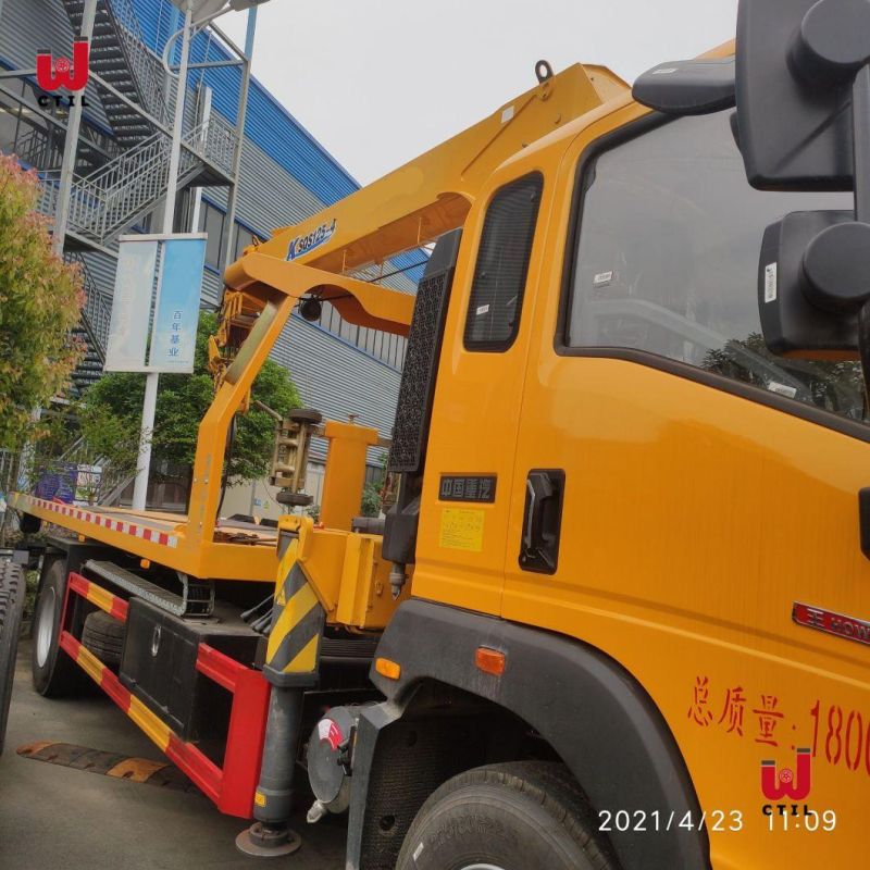 Sinotruk HOWO 4X2 10t Wrecker Truck Mounted Crane Flatbed Towing Truck Mounted 5t Crane