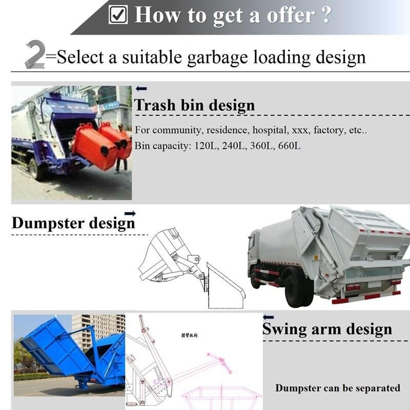 Self Compressing Garbage Compactor Truck Rear Loading 4cbm to 22cbm with Hydraulic Control