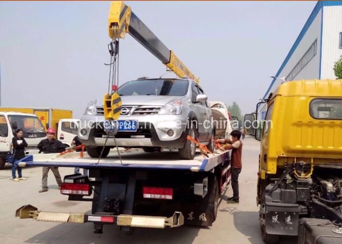 Rollback Car Carrier Vehicle Lift Tow Euquipment China Flatbed Road Wreckers Truck with 6ton Crane Lifiting
