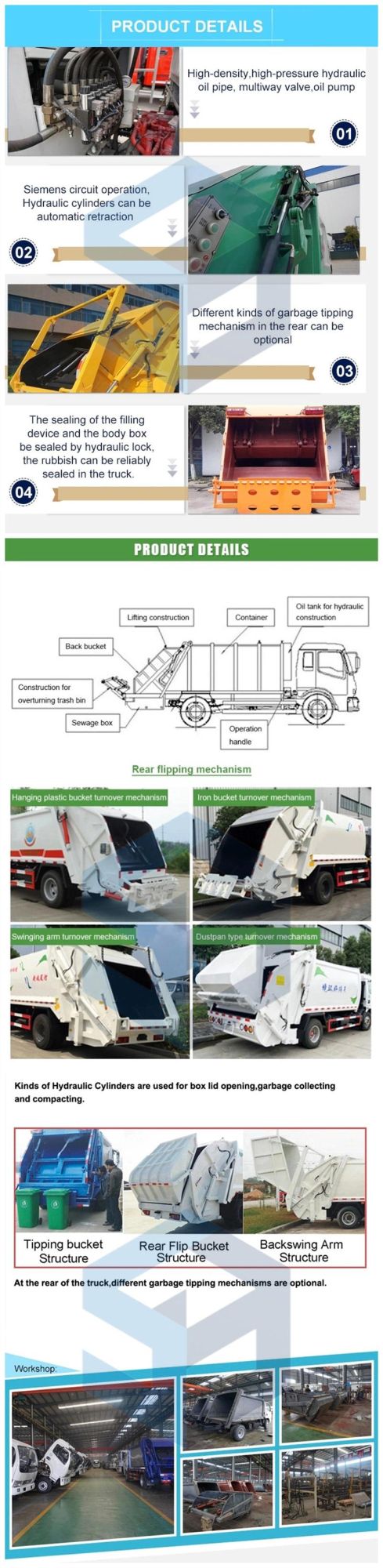 6-20cbm Compressed Sanitation Rubbish Collector Dust Cart Garbage Collection Waste Compactor Truck