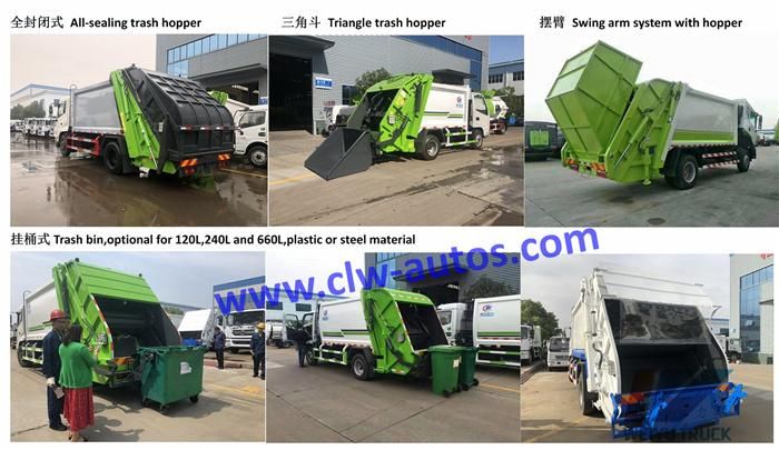 Dongfeng 4X2 120HP 6m3 3tons Container Compression Garbage Collection Sanitation Compressed Garbage Refuse Compactor Truck