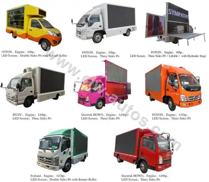 Foton Outdoor P3/P4/P5/P6 Full Color Mini Mobile Advertising Billboard LED Screen Truck