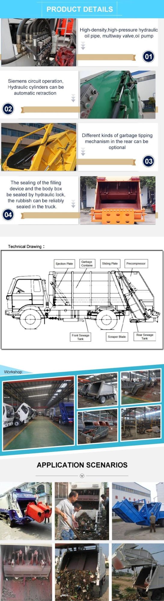 Foton 4X2 4cbm Refuse Collection Vehicle Garbage Compressed Compactor Truck