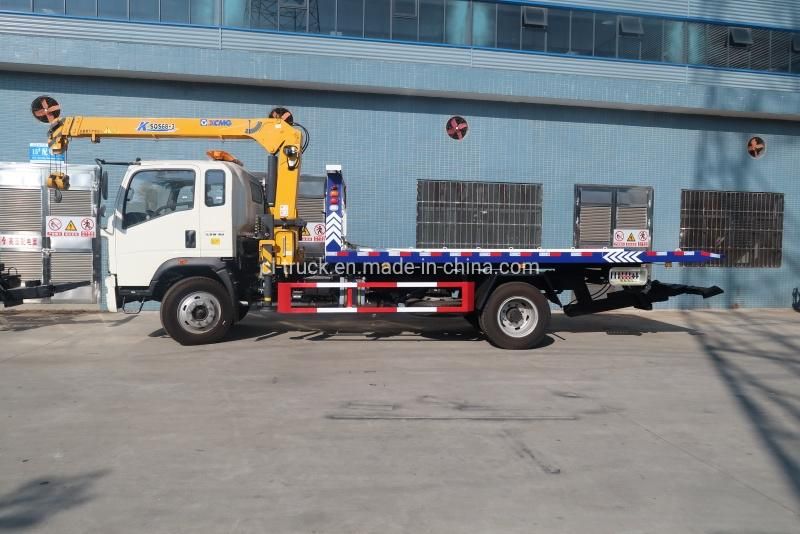 HOWO 4X2 Flatbed Wrecker Towing Truck with Crane Cheap Tow Truck for Sale