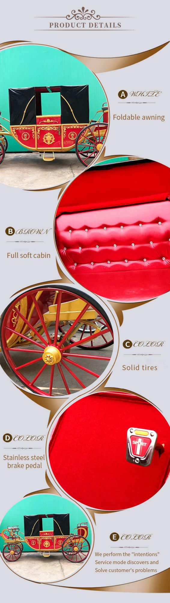 Best Selling Modern Horse Carriage/Modern Horse Drawn Cart/Wedding Electric Royal Carriage for Sale