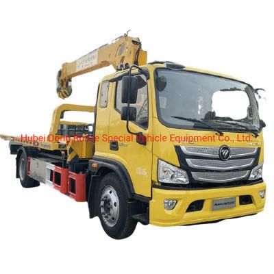 18t Foton Flat Bed Wrecker Truck Mounted Crane, Foton Road Rescue Towing Truck with Crane, Foton Car Carrier Flatbed Mounted Crane