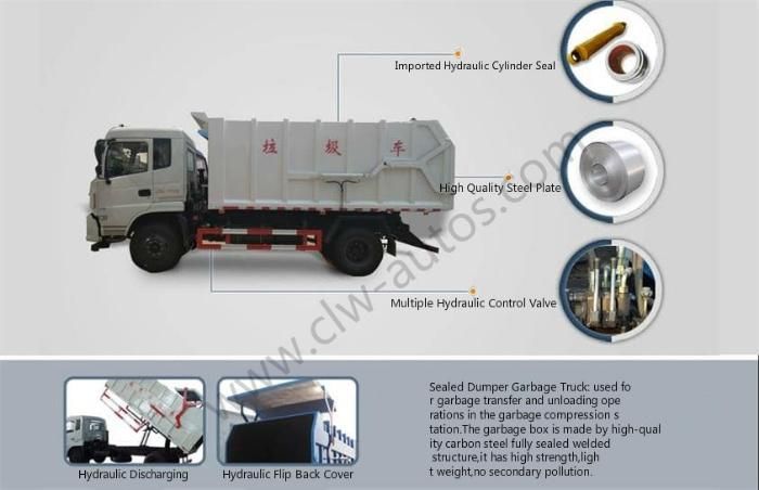 China Dongfeng 5cbm/5000liters Sealed Tipper/Dumper Garbage Truck
