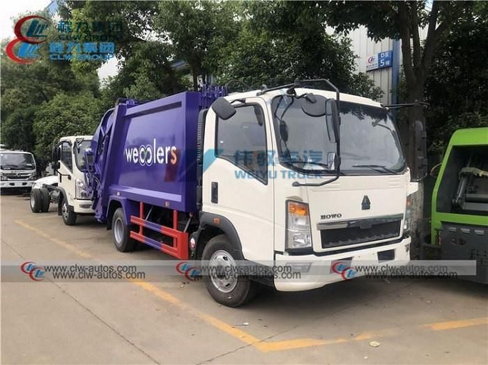 HOWO 5cbm 5000L Sanitation Self- Compressed 3tons Garbage Compactor Truck