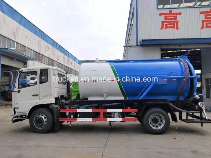 Dongfeng 4*2 New 11m3 11000liters Diesel Engine 180HP 6mm Carbon Steel High Pressure Sewage Suction Tanker Truck