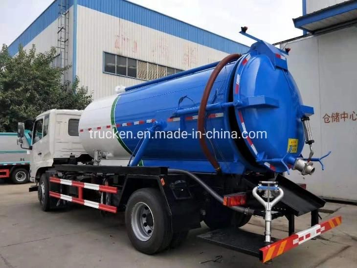 Dongfeng 4*2 New 11m3 11000liters Diesel Engine 180HP 6mm Carbon Steel High Pressure Sewage Suction Tanker Truck