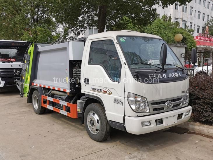 Small 4cbm 5cbm Forland Inner City Garbage Compactor Truck for Steel Container Plastic Trash Bin Lifting with Hydraulic Dumping