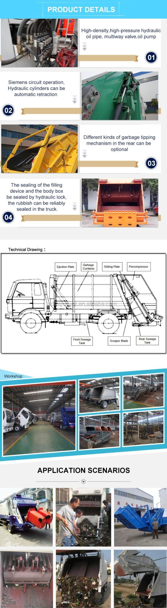 Medium Heavy Duty 4X2 10cbm Garbage Truck 3950mm Wheelbase Diesel Engine Rubbish Lorry