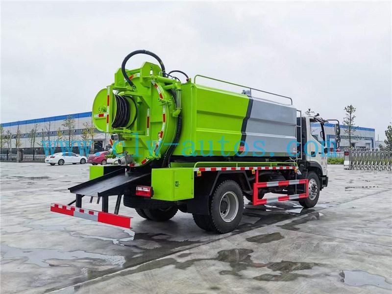 Foton Forland 8000liters Septic Tank 4000liters Water Tank Vacuum Sewage Suction Truck with High Pressure Cleaning System