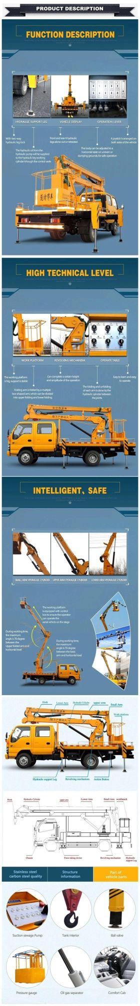 Jmc 12meters 14mters 16meters Hydraulic Aerial Cage for Wood Chipper Trucks, Bucket Trucks for Tree Removal, Tree Pruning Trucks