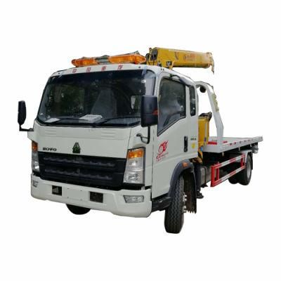 Good Quality HOWO 4X2 Wrecker Truck with Crane Flatbed Truck Mounted Crane 4X2 Flatbed Road Wrecker Truck