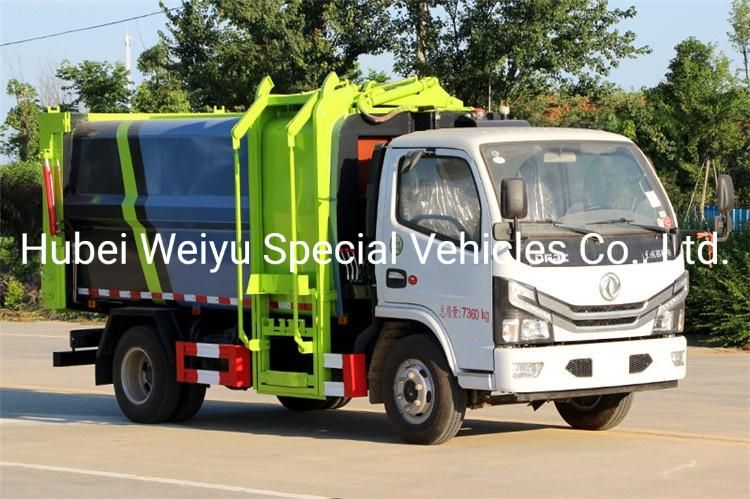 Dongfeng 5cbm Capacity Hanging Bucket Side Load Garbage Truck