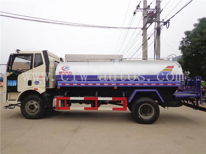 China FAW Brand 10000liters 10cbm Water Bowser Truck Water Sprinkler Tank Truck with Cheap Price